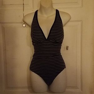 NWT Liz Claiborne black patterned bathing suit